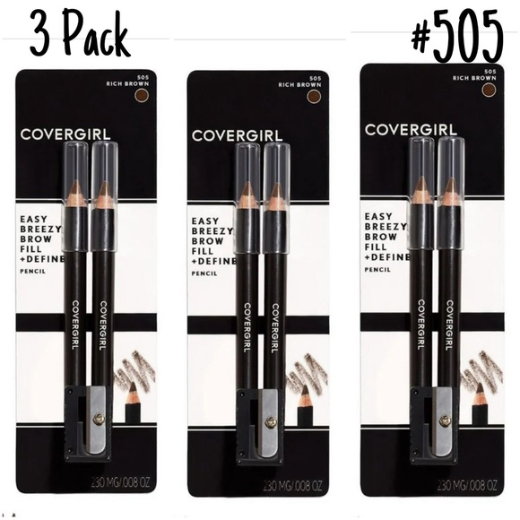 CoverGirl Easy Breezy Brow Fill + Define Pencil,twin #505 Rich Brown 3 pack new - Picture 1 of 7